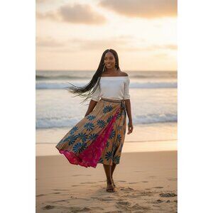 Silk Blend Floral Patterned Indian Womens Saree With Pink & Golden Accents